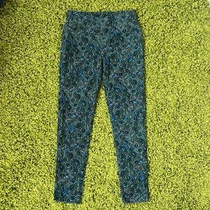Floral print green & blue suede pants